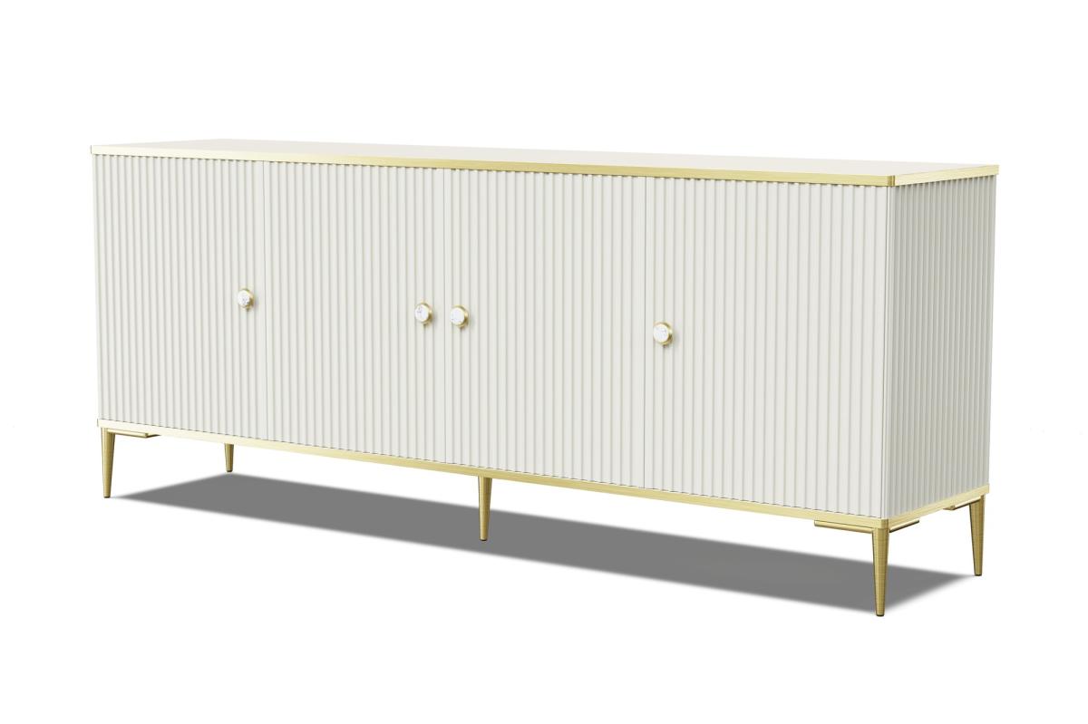 Buffet Petra 182 cm 4 portes façades fraisées - cachemire, pieds dorés
