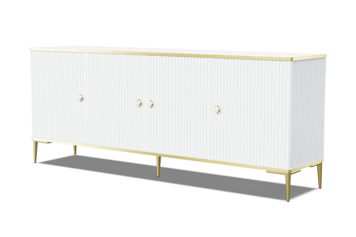 Buffet Petra 182 cm 4 portes façades fraisées - blanc mat, pieds dorés