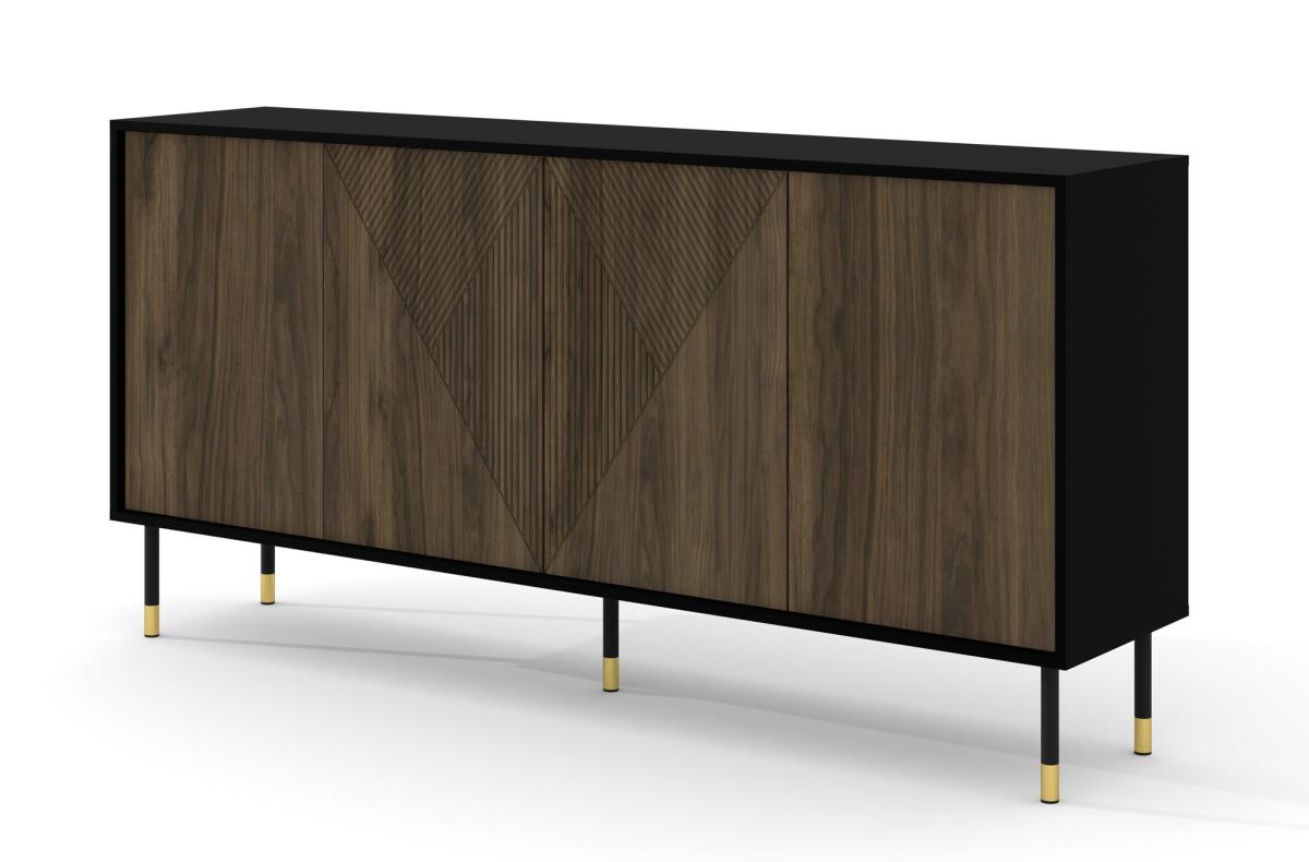 Buffet Woody 180 cm 4 portes - noir mat, noyer pacific