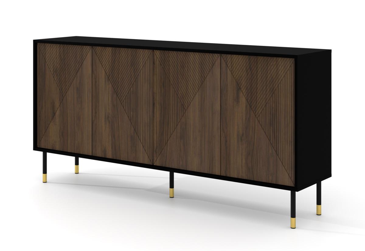Buffet Woody IV 180 cm 4 portes - noir mat, chêne catania