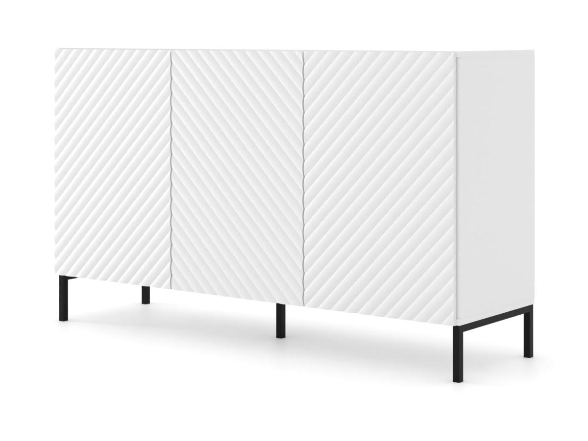 Buffet Surf 150 cm 3 portes façades fraisées - blanc mat, pieds noirs