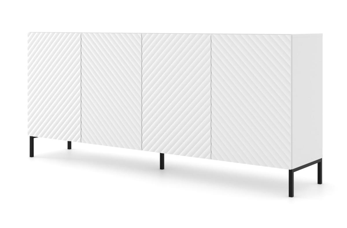 Buffet Surf 200 cm 4 portes façades fraisées - blanc mat, pieds noirs
