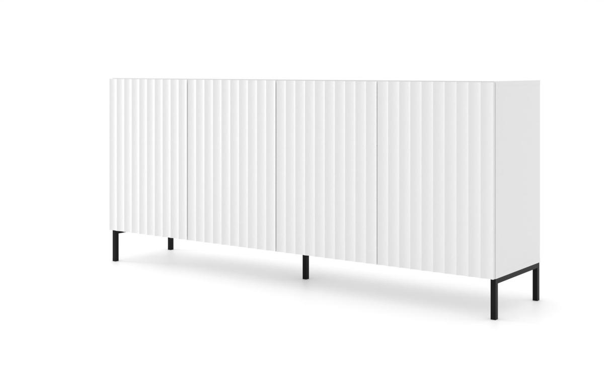 Buffet Wave 200 cm 4 portes - blanc mat, piètement noir