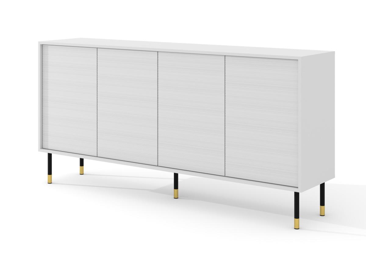 Buffet Sherwood 180 cm 4 portes façades rainurées - blanc mat