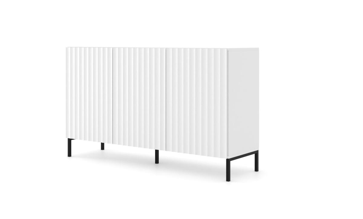 Buffet Wave 150 cm 3 portes - blanc mat, piètement noir