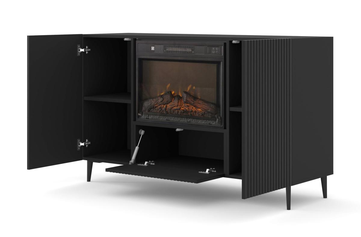 Buffet avec cheminée électrique Ravenna B 140 cm 2 portes - noir mat