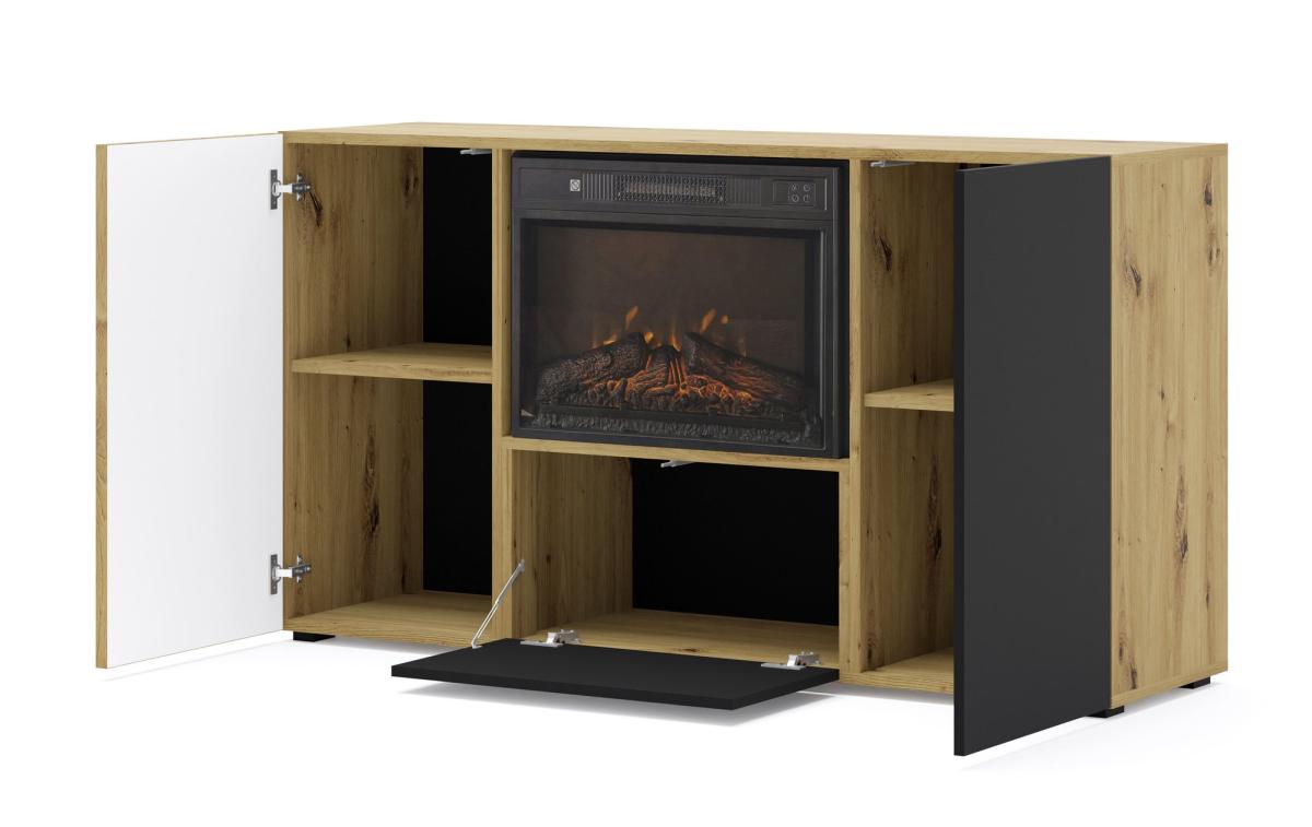 Buffet avec cheminée électrique Auris 149 cm - chêne artisan et noir mat