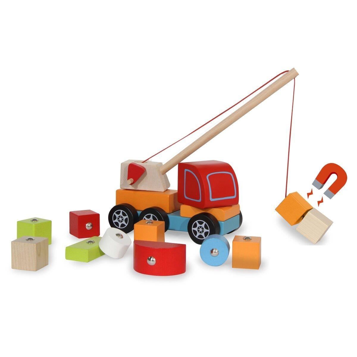 Jouet en bois Kidiwood d'encastrements grue mobile 14parties