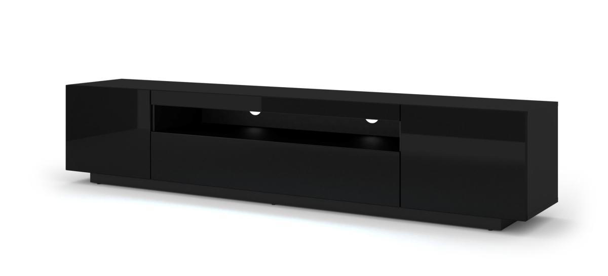 Meuble TV Aura 200 cm suspendu ou sur socle - noir mat et noir brillant
