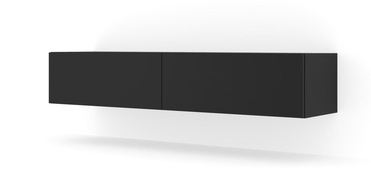 Meuble TV suspendu Bingo 160 cm 2 abattants - noir mat, façades noir fantôme
