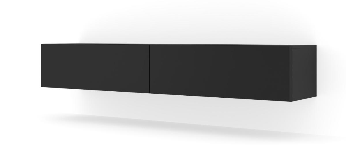 Meuble TV suspendu Bingo 180 cm 2 abattants - noir mat, façades noir fantôme