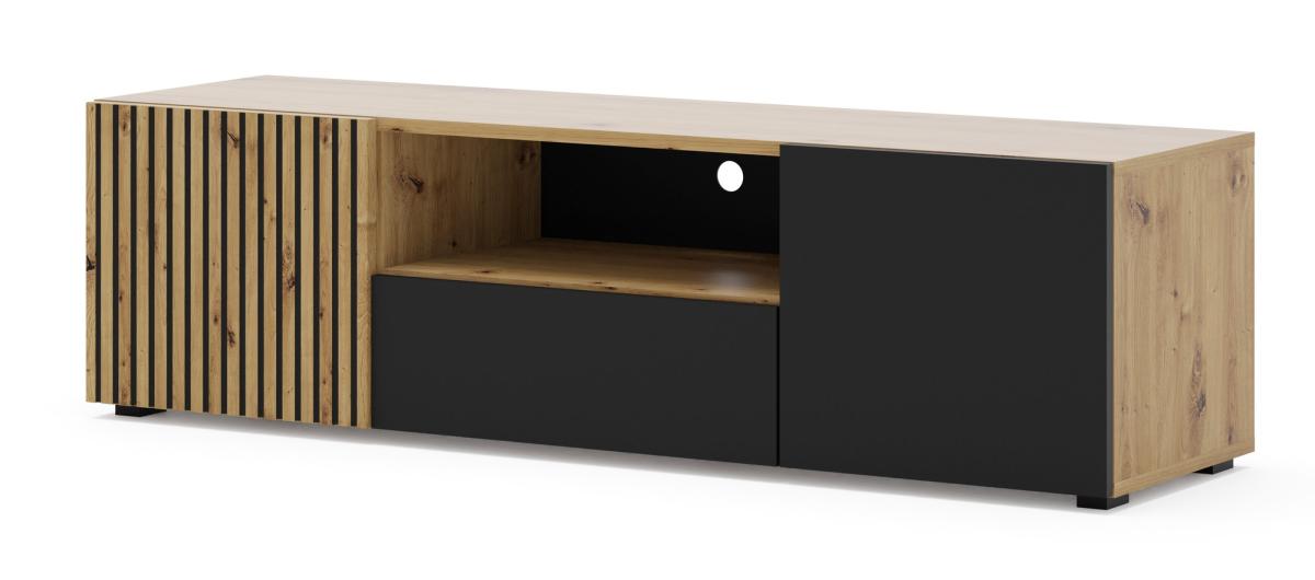 Meuble TV Auris 150 cm 3 rangements fermés 1 niche - chêne artisan et noir mat