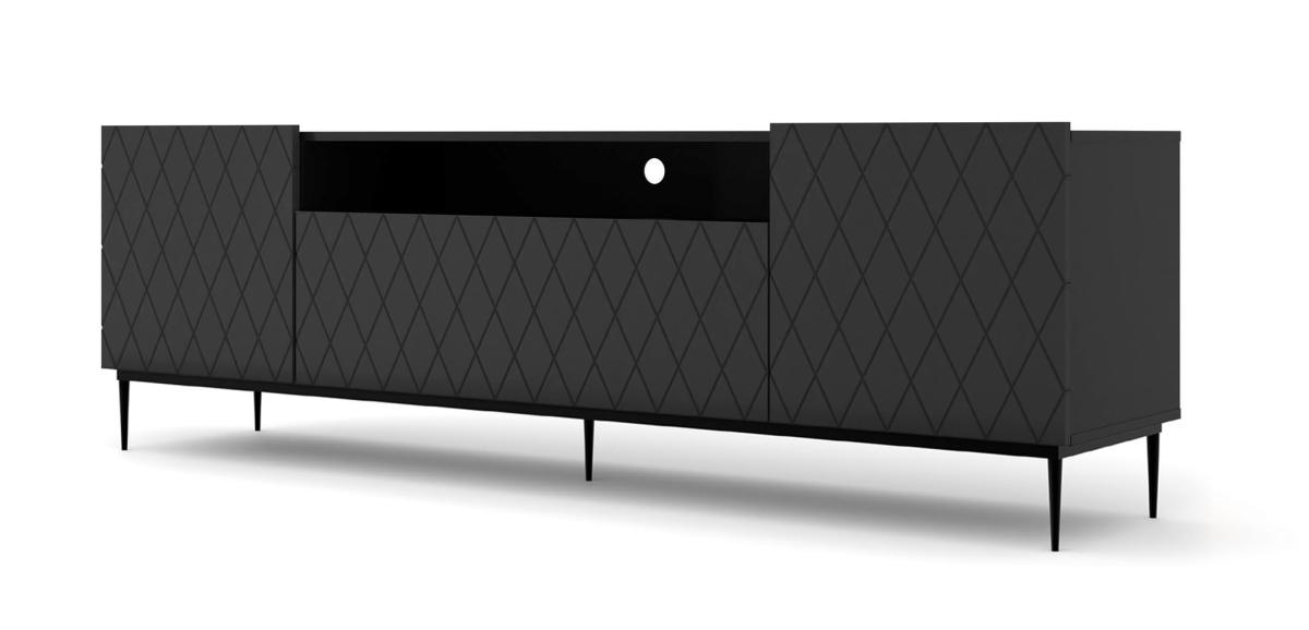 Meuble TV Diuna 193 cm 3 portes façades losanges - noir mat, cadre noir