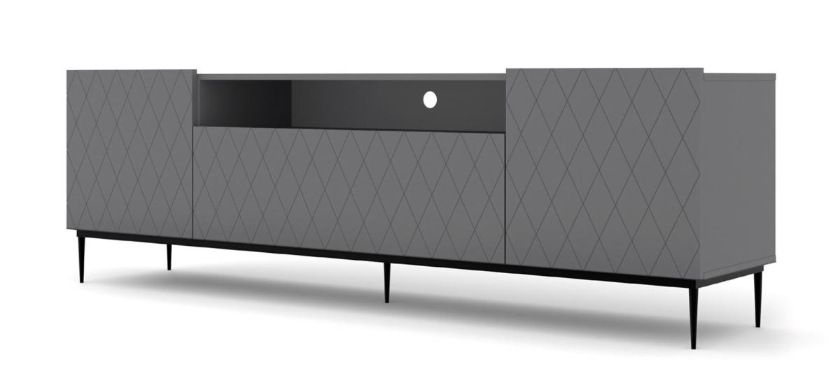 Meuble TV Diuna 193 cm 3 portes façades losanges - graphite mat, cadre noir