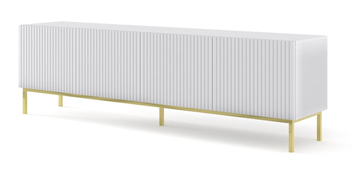 Meuble TV Ravenna B 200 cm 4 portes façades fraisées - blanc mat, cadre doré