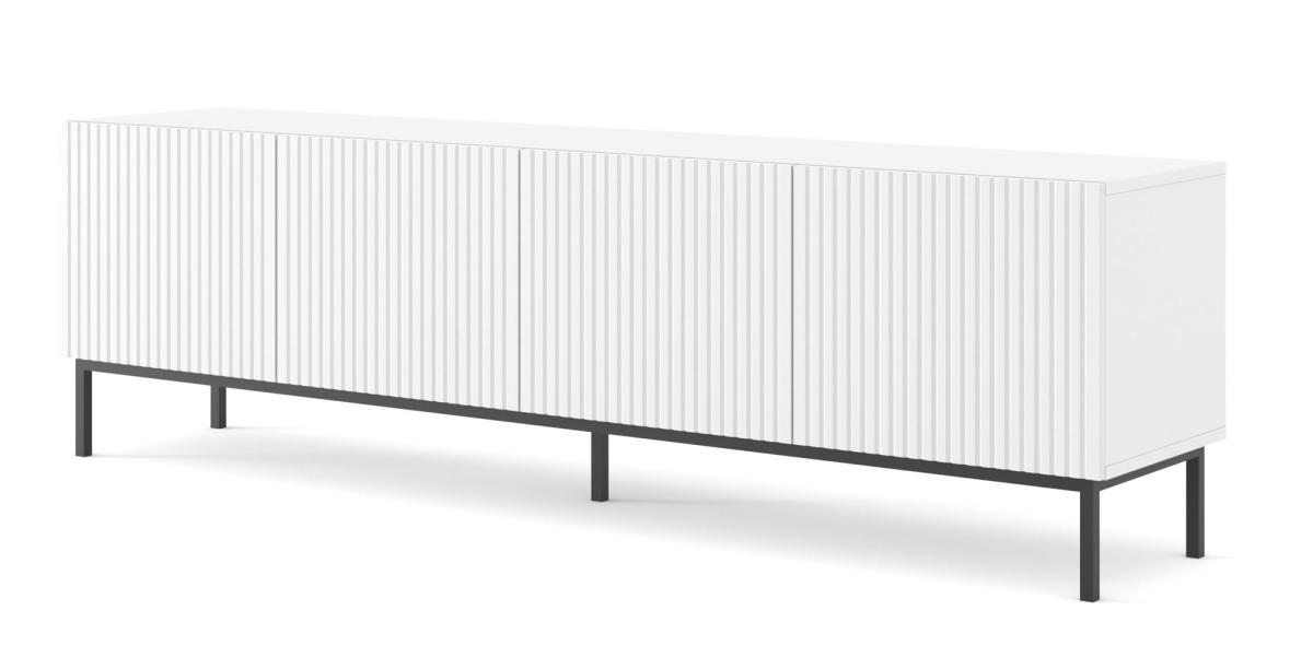 Meuble TV Ravenna B 200 cm 4 portes façades fraisées - blanc mat, cadre noir