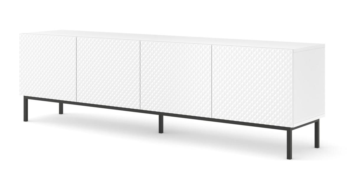 Meuble TV Ravenna C 200 cm 4 portes façades diamant - blanc brillant, cadre noir