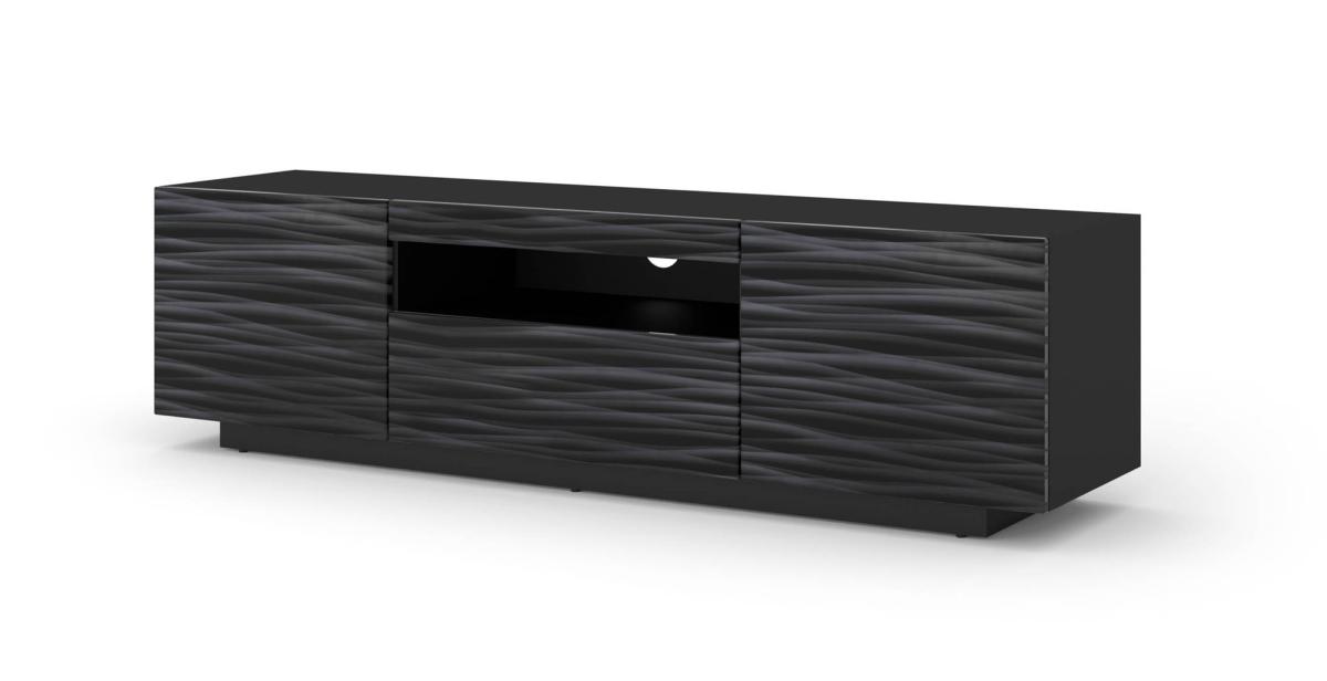 Meuble TV Aura Sahara 150 cm suspendu ou sur socle - noir, façades relief 3D