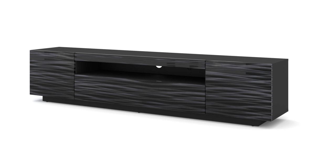 Meuble TV Aura Sahara 200 cm suspendu ou sur socle - noir, façades relief 3D