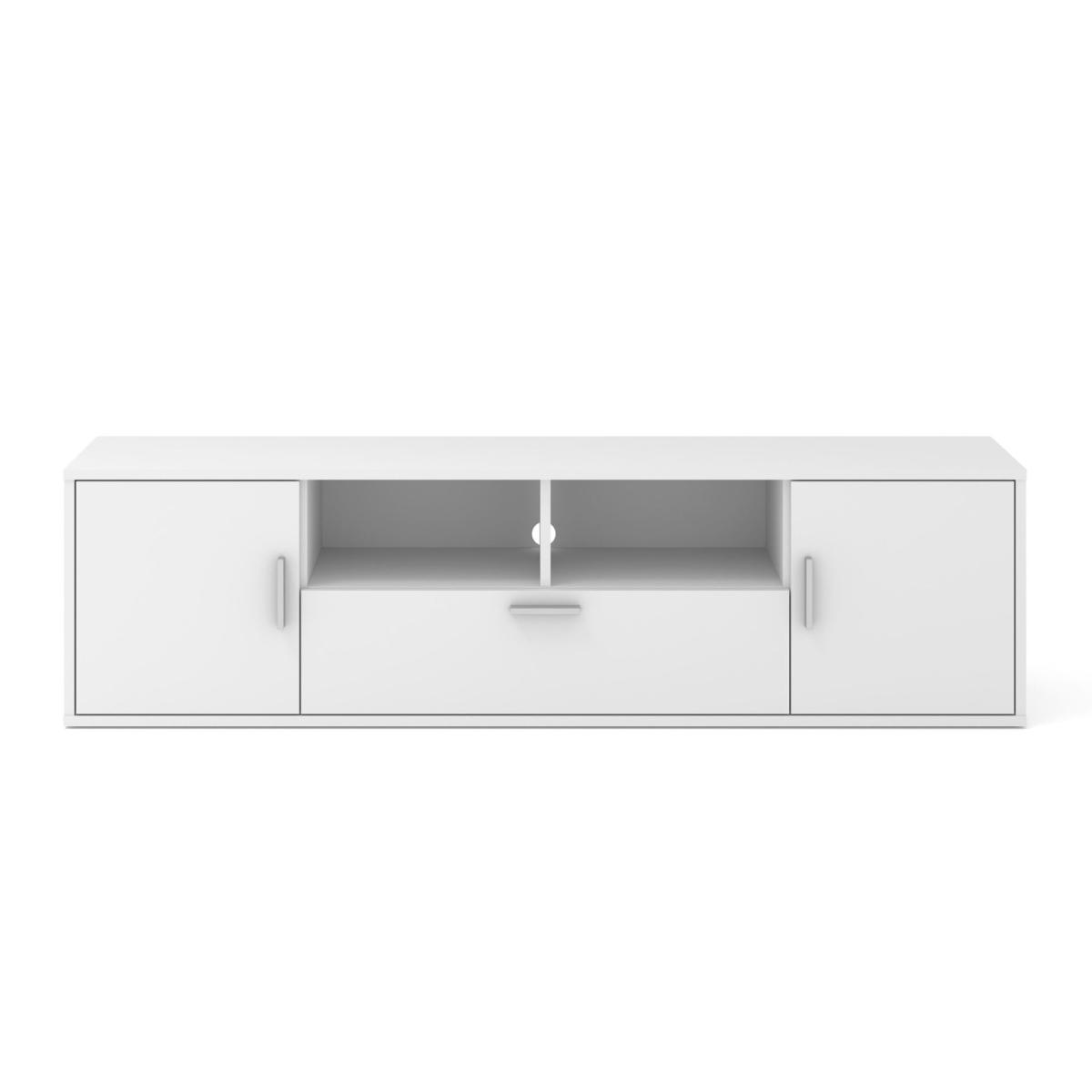 Meuble TV Blanca 150 cm 2 portes 1 tiroir avec éclairage LED RGB - blanc mat
