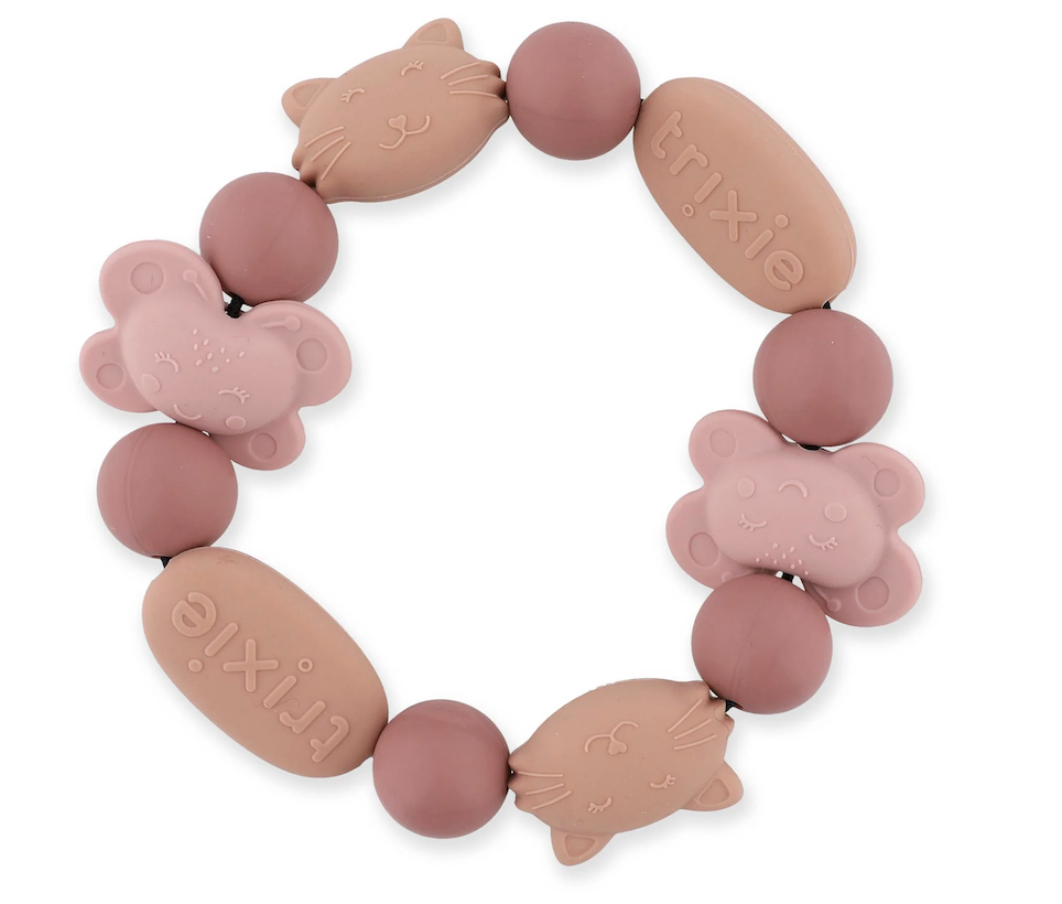 Bracelet de dentition en silicone - chat rose