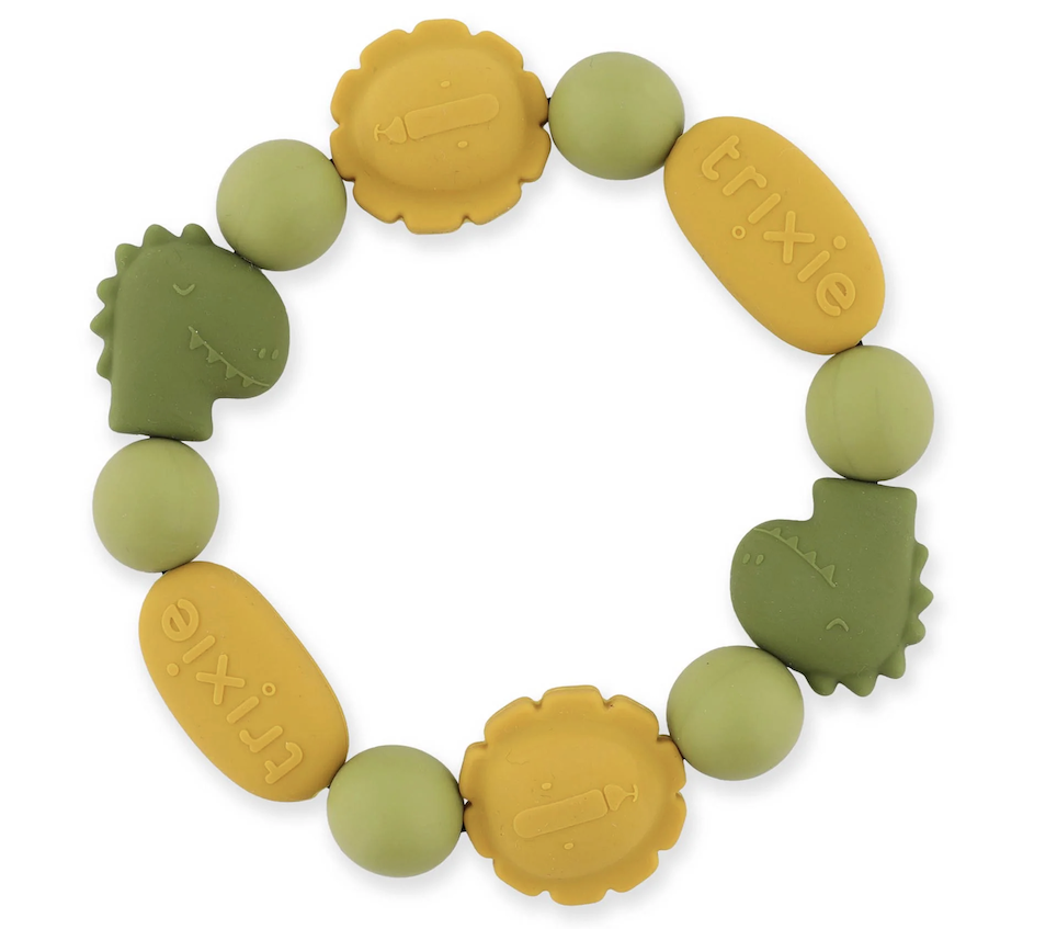 Bracelet de dentition en silicone - dino vert et jaune