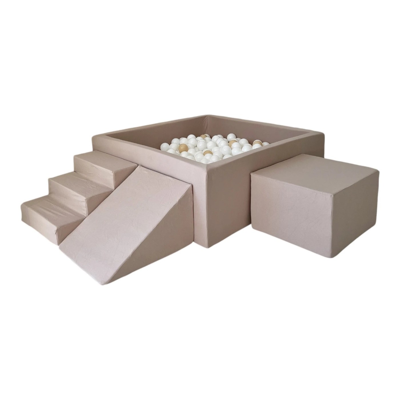 Piscine à balles carrée 106 x 106 x 40 cm avec modules en mousse avec 400 balles — Beige