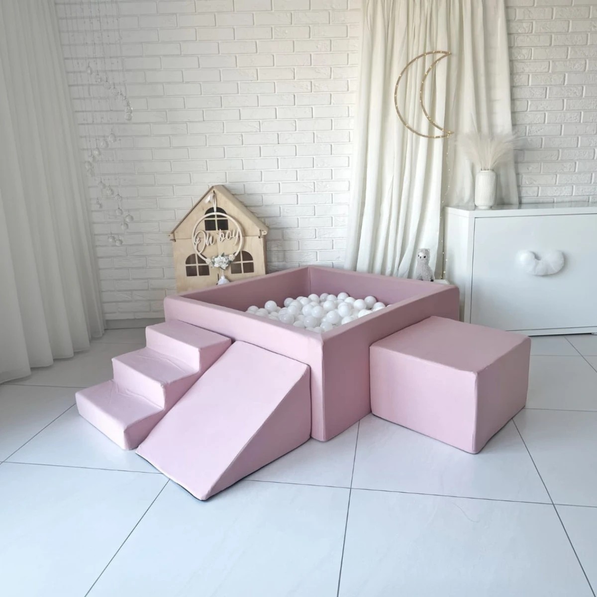 Piscine à balles carrée 106 x 106 x 40 cm avec modules en mousse avec 400 balles — Powder pink