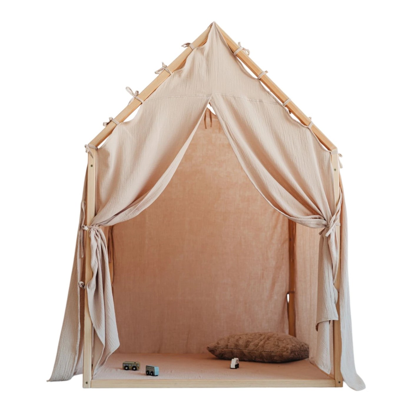 Cabane de jeu en bois et mousseline 106 x 106 x 150 cm, portes — Beige