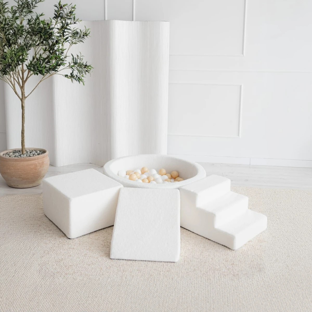Ensemble 3 modules en mousse et piscine à balles 90 x 30 cm avec 200 balles — Blanc