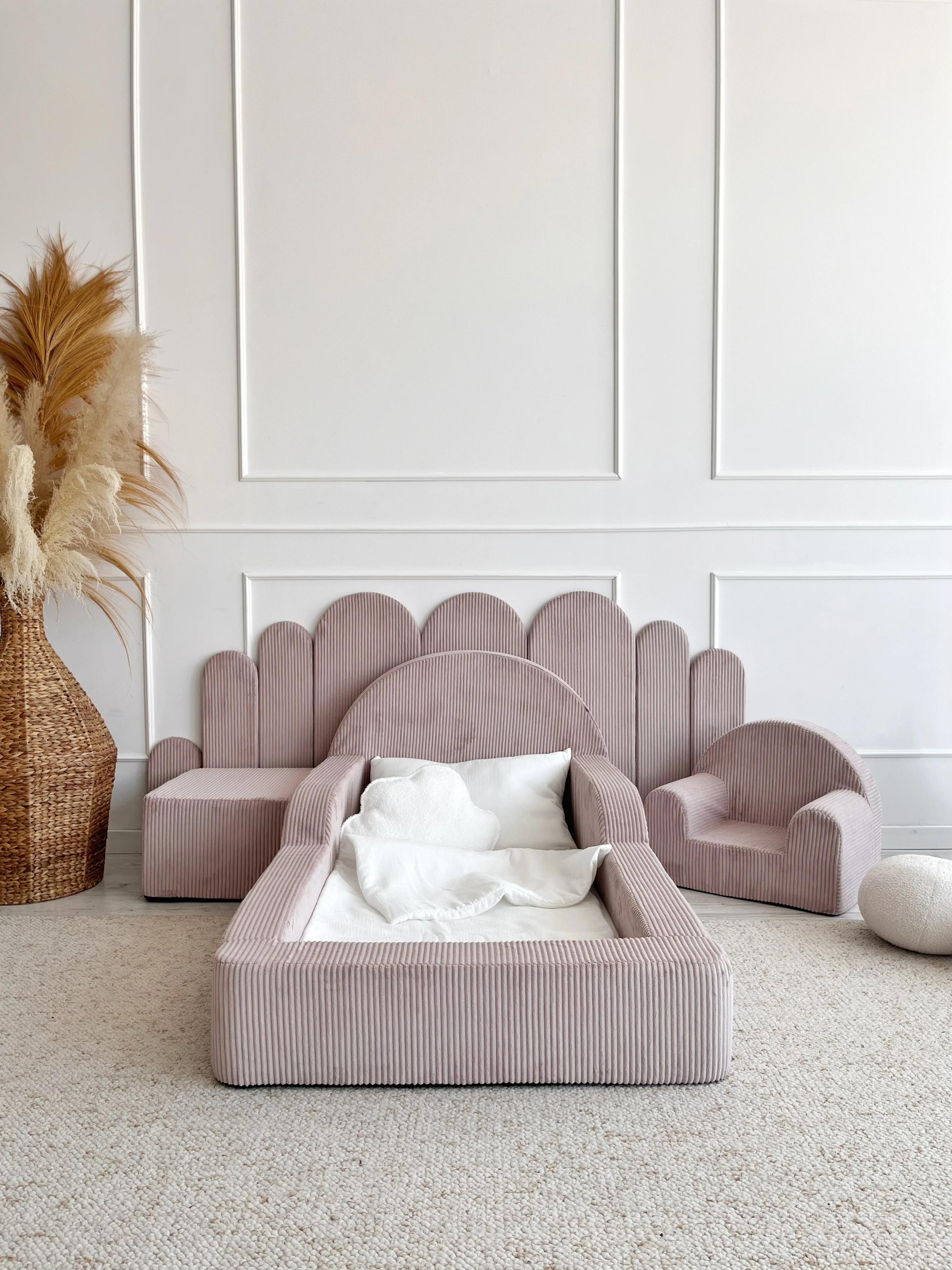 Lit enfant au sol en mousse 163 x 95 cm - couchage 70 x 140 cm, housse velours cotele