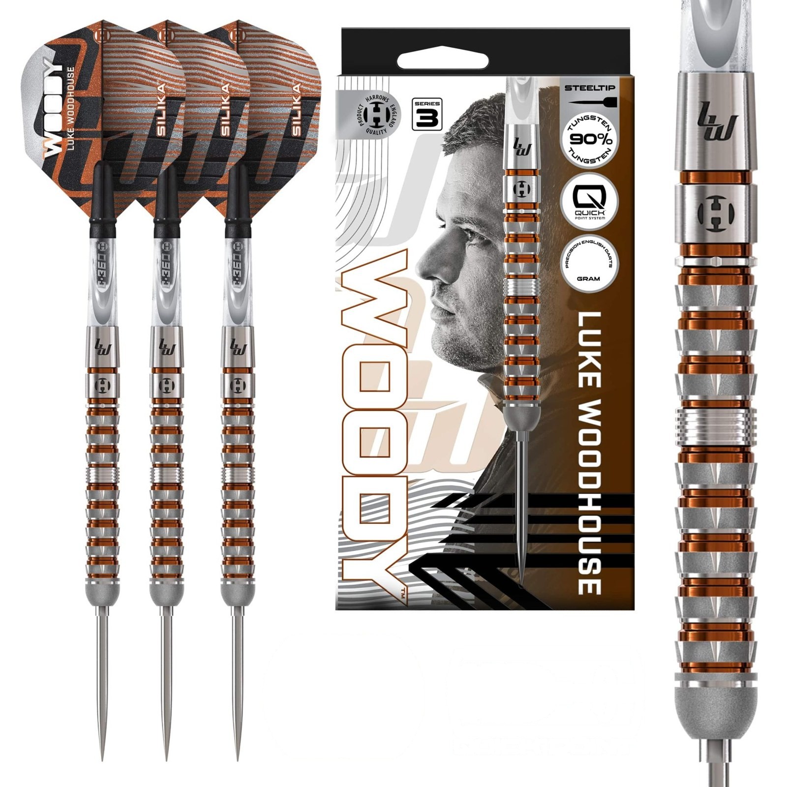 Harrows Fléchettes Luke Woodhouse series 3 90% pointe acier 21g