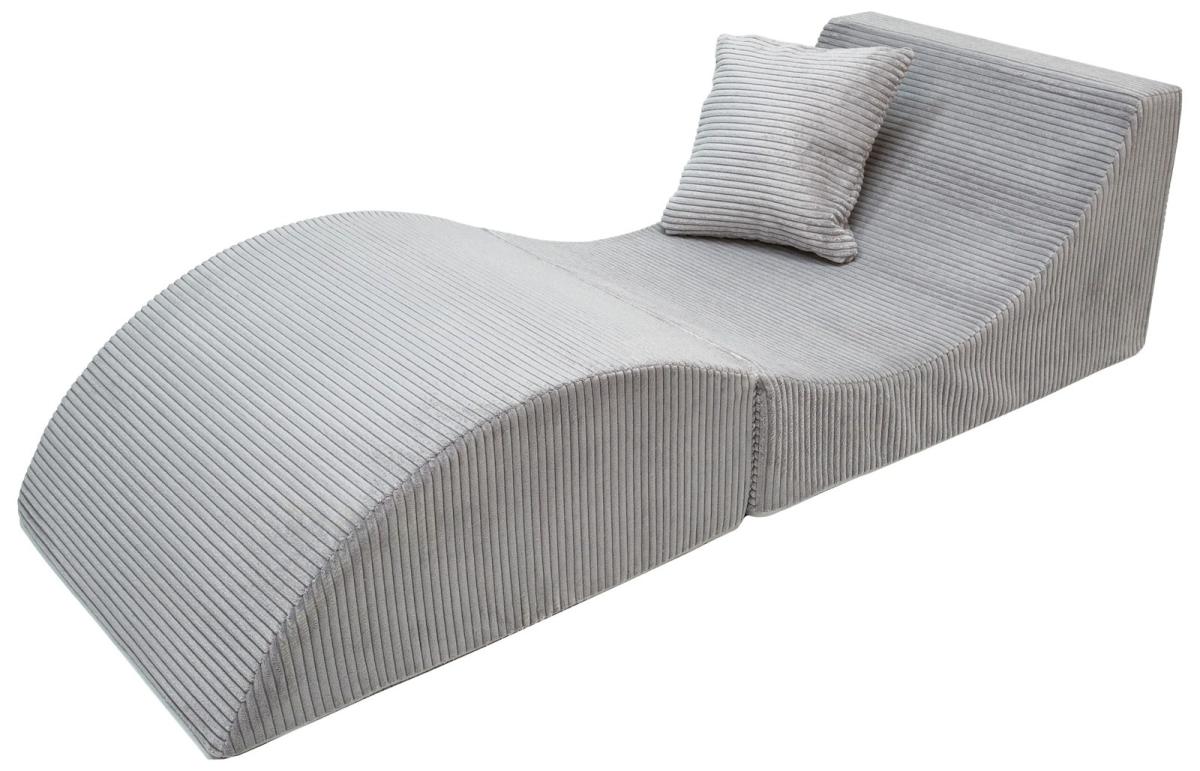 Velinda Fauteuil relax 3 en 1 : canapé, pouf, table — gris (velours côtelé)