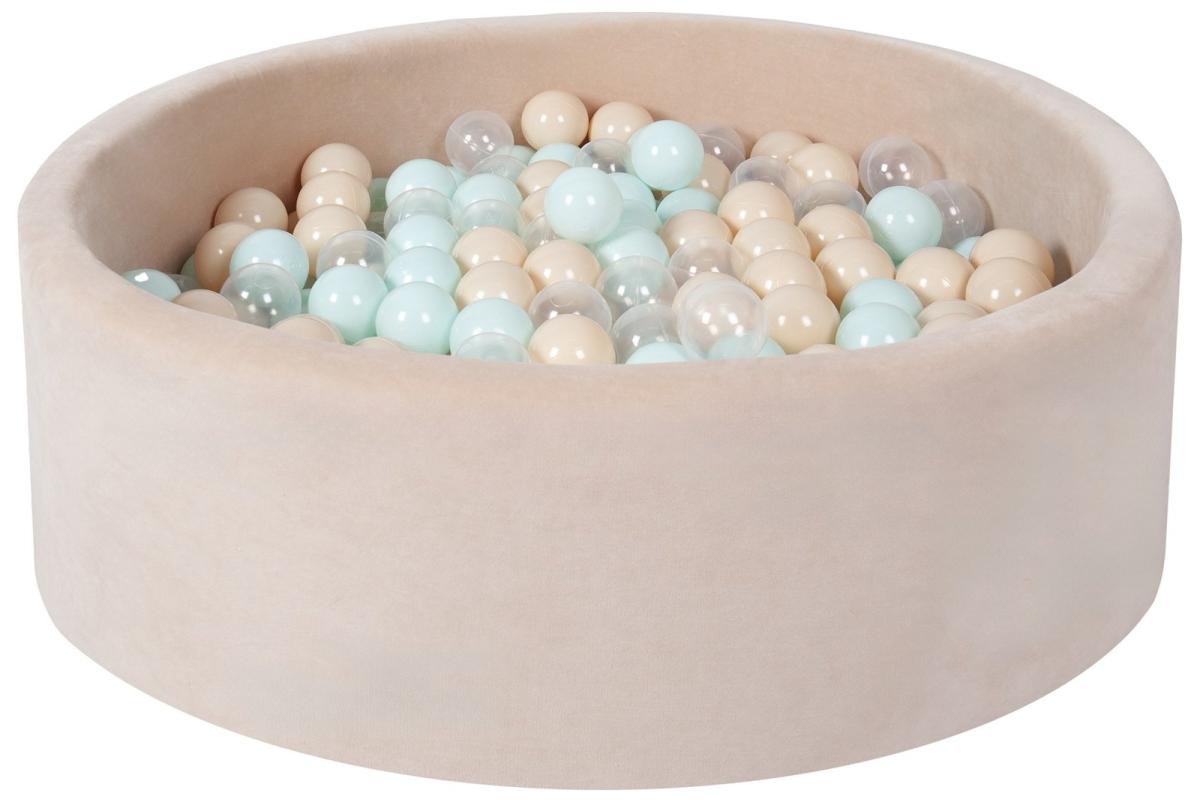 Velinda Piscine à balles en velours + 300 balles — cappuccino/transparent, perle, Menthe, cappuccino