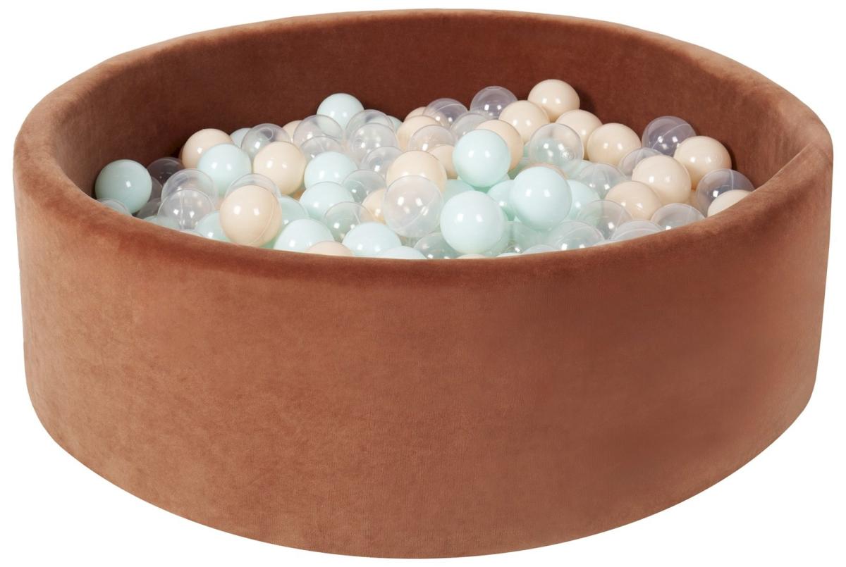 Velinda Piscine à balles en velours + 300 balles — marron/transparent, perle, Menthe, cappuccino