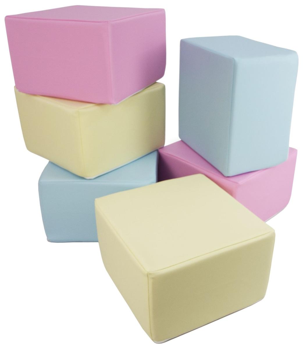 Velinda Ensemble cubes (6 grands blocs de mousse) — rose, bleu, jaune (pastel)