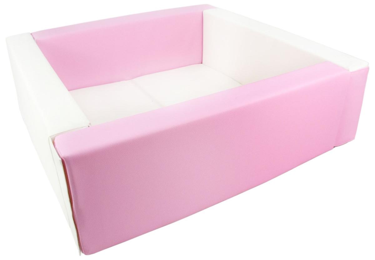 Velinda Piscine à balles carrée en cuir artificiel, sans balles — blanc, rose (pastel)