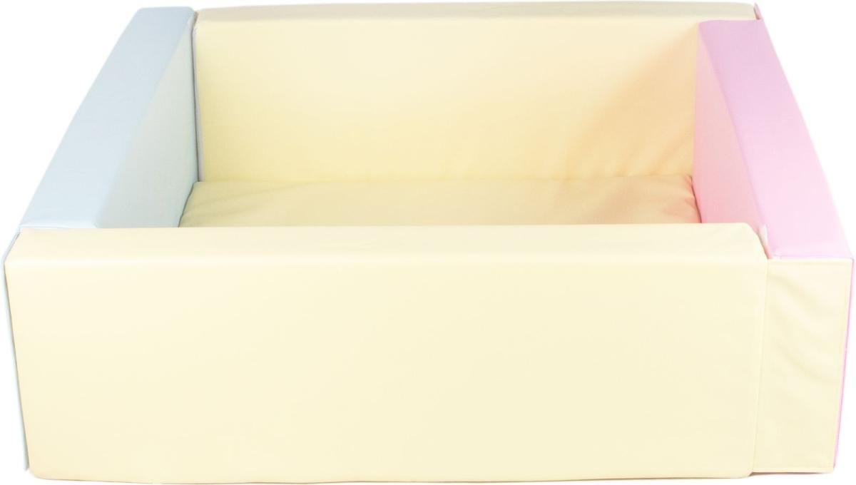 Velinda Piscine à balles carrée en cuir artificiel, sans balles — rose, bleu, jaune (pastel)