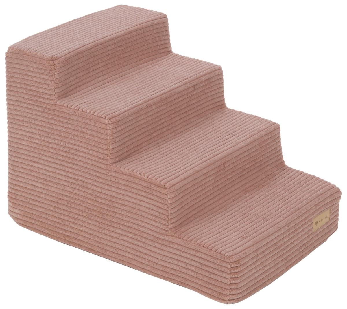 Velinda Escalier pour chien et chat, 4 marches en mousse — rose clair (velours côtelé)
