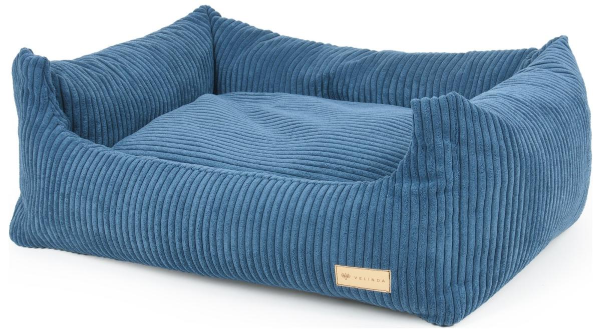 Velinda Panier pour chien et chat avec oreiller amovible 80 x 60 — bleu marine (velours côtelé)