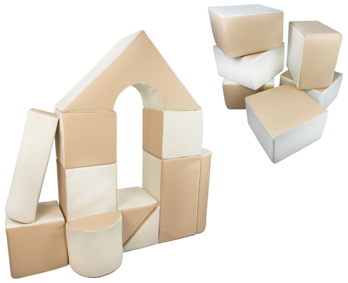 Velinda Ensemble château + cubes (17 grands blocs de mousse) — blanc, cappuccino