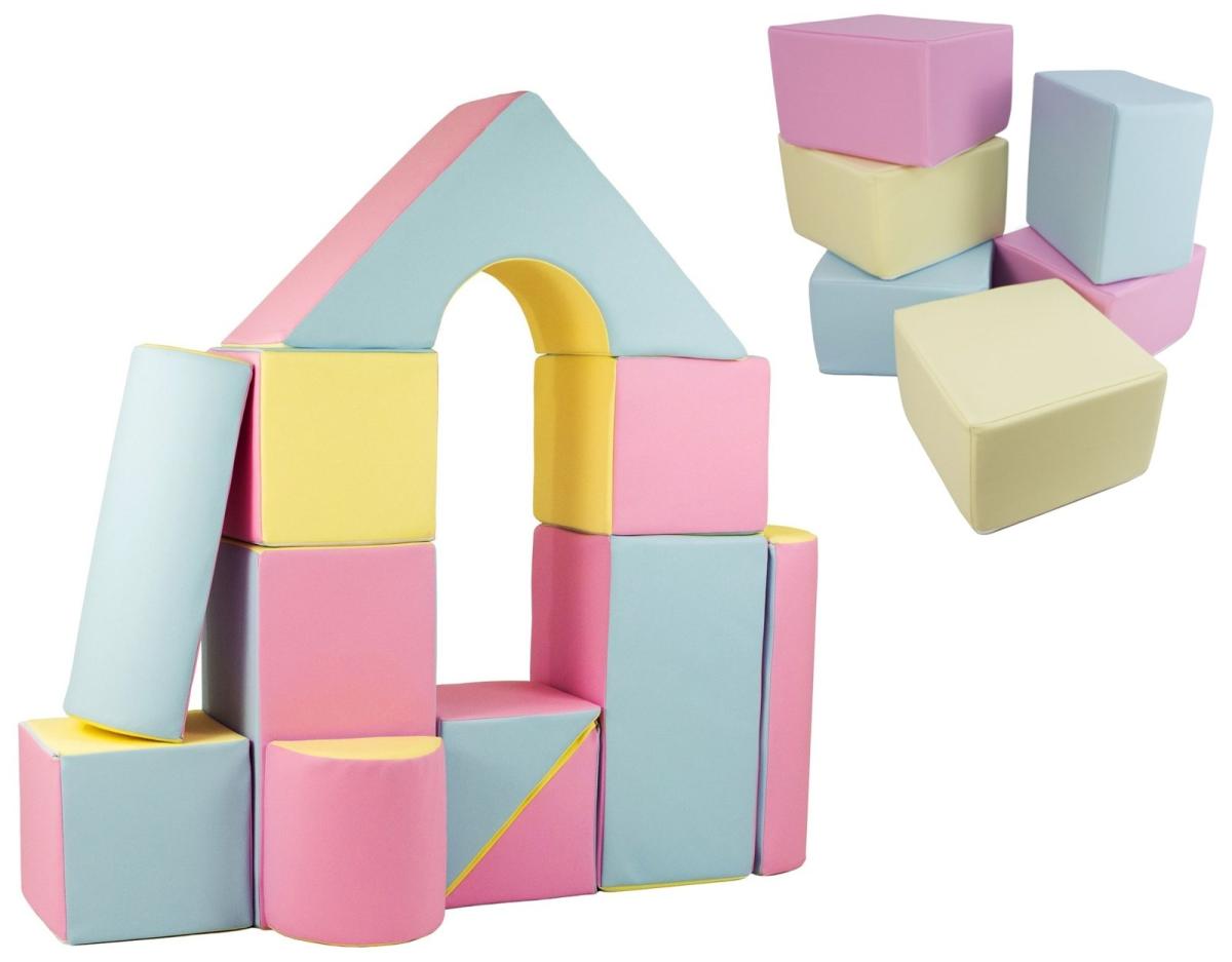 Velinda Ensemble château + cubes (17 grands blocs de mousse) — rose, bleu, jaune (pastel)