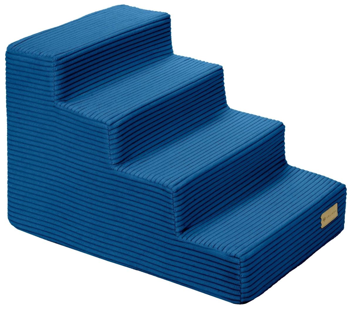 Velinda Escalier pour chien et chat, 4 marches en mousse — bleu marine (velours côtelé)