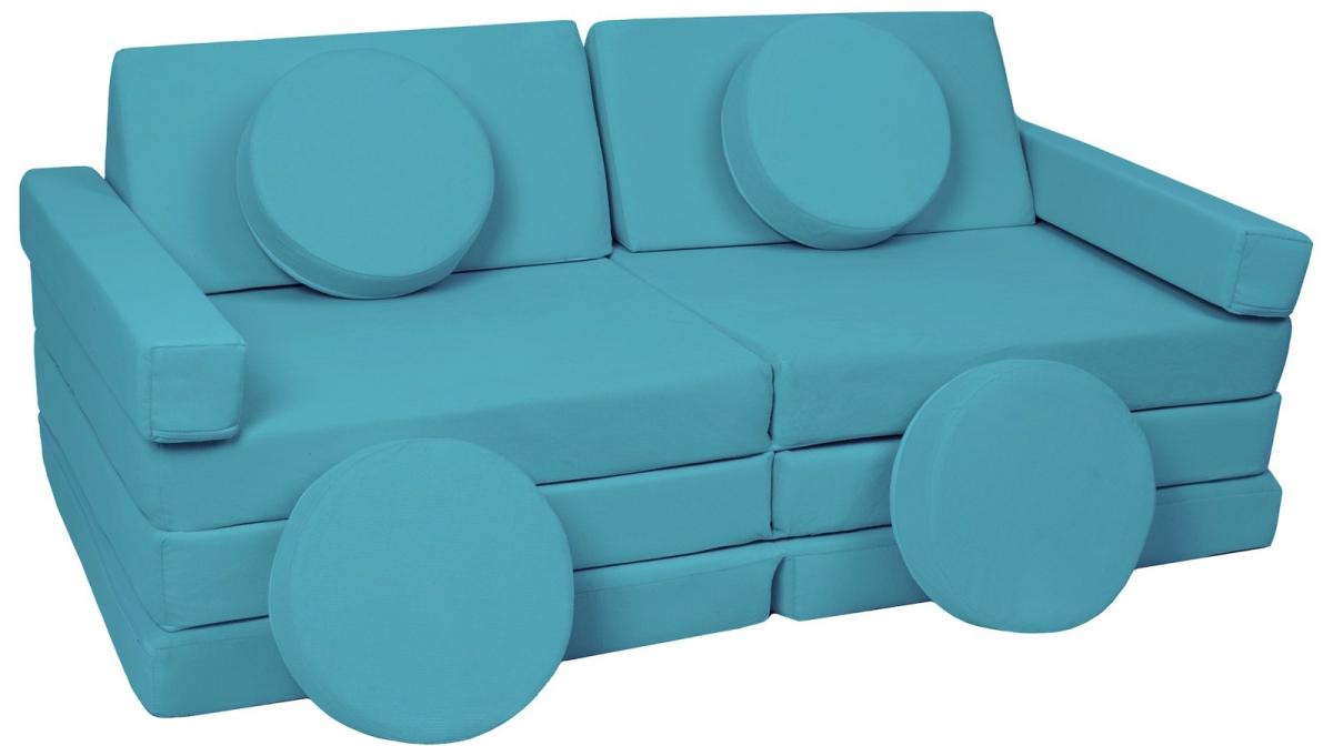 Velinda Canapé modulable enfant, blocs de mousse avec volant — turquoise