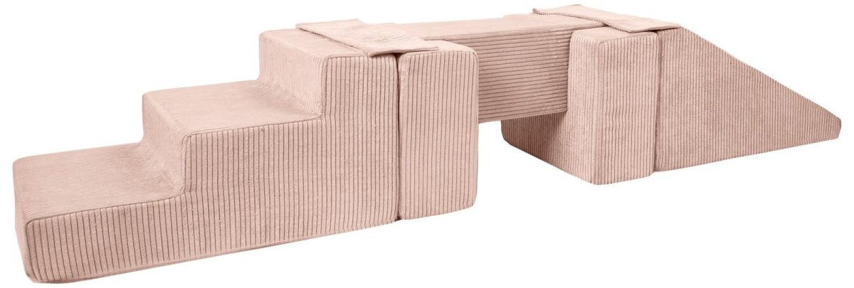 Velinda Ensemble passerelle + toboggan (5 grands blocs de mousse) — rose clair (velours côtelé)