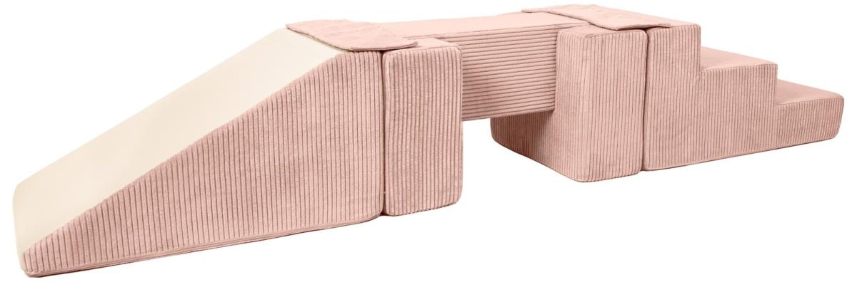 Velinda Ensemble passerelle + toboggan (5 grands blocs de mousse) — rose (velours côtelé)