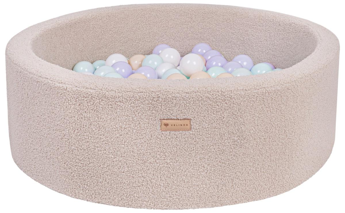 Velinda Piscine à balles en boucle + 300 balles — cappuccino/blanc, violet, Menthe, jaune (pastel)