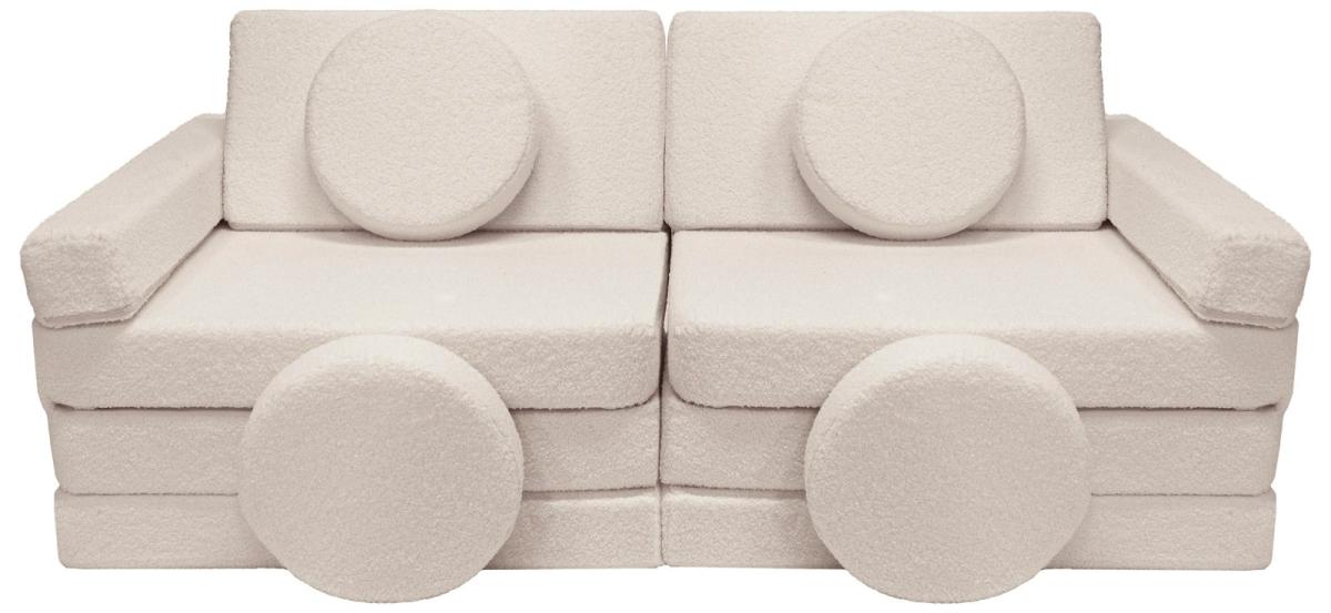 Velinda Canapé bouclé modulable, blocs de mousse avec volant — cappuccino