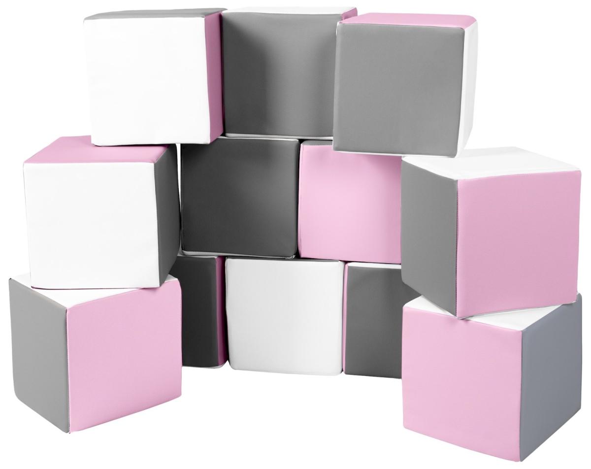 Velinda Cubes - Lot de 12 blocs en mousse — blanc,rose clair,gris