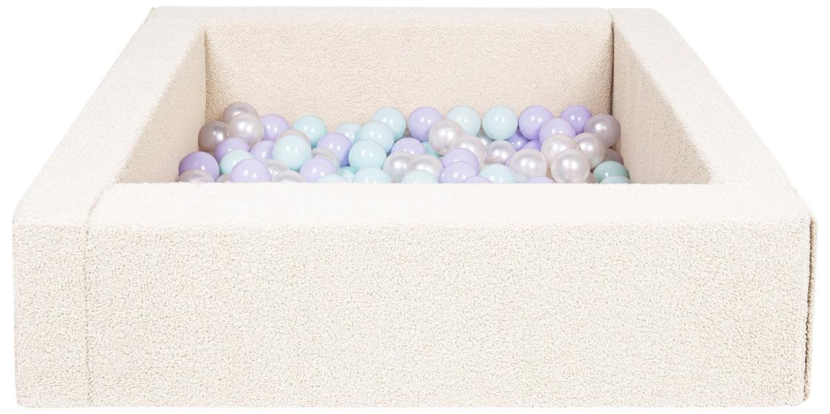 Velinda Piscine à balles carrée en boucle + 200 balles, 5 éléments — crème/perle, violet, Menthe